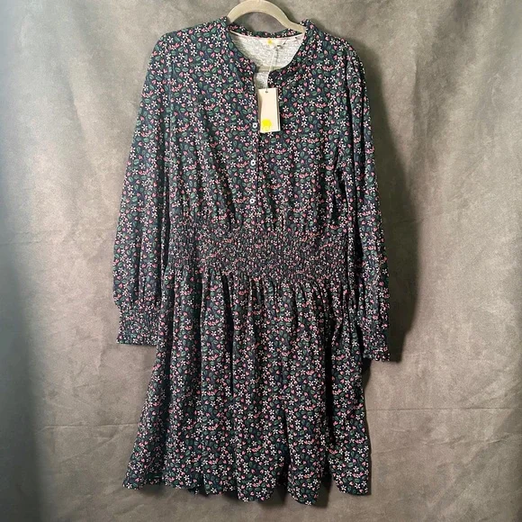 NWT Boden Smocked Jersey Shirt Dress Navy Strawberry Print (size 14) - Picture 10 of 15